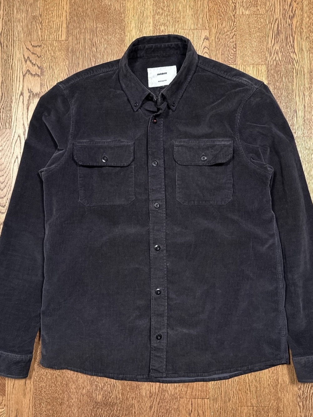 Finisterre Wainwright Corduroy Black Long Sleeve Button Shirt Mens Small